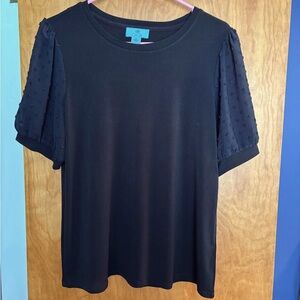 Black Short Sleeve Top with Textured Sleeves